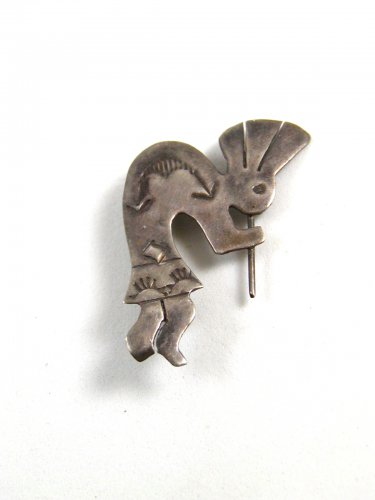 Vintage Southwest Handmade Sterling Silver Kachina Flute Player Brooch