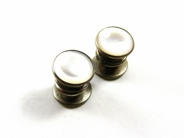 Art Deco True Vintage Silvertone Mother Pearl Cufflinks By SNAP LINK 101314