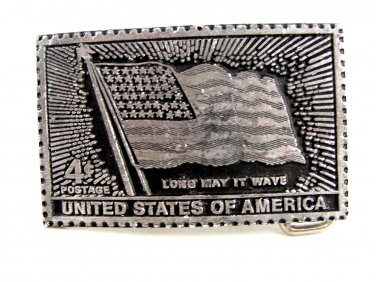 4 Cent Postage USA Flag Long May It Wave Belt Buckle 62514