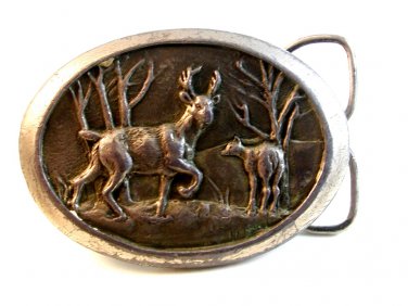 Vintage Buck & Doe Deer Belt Buckle by Horizon Designs Made in U.S.A.