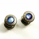 Art Deco True Vintage Silvertone Purple or Blue Cufflinks Unmarked 101314