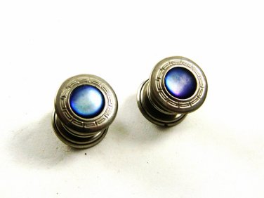 Art Deco True Vintage Silvertone Purple or Blue Cufflinks Unmarked 101314