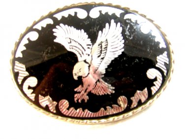 Vintage Silver Tone & Enameled American Eagle Belt Buckle