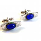 Vintage Silver Tone & Blue Cufflinks by Anson