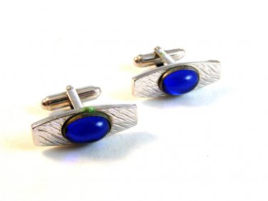 Vintage Silver Tone & Blue Cufflinks by Anson