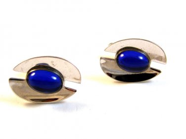 Vintage Anson Silver Tone & Blue Stone Cufflinks