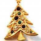 Vintage Gold Tone & Multi Rhinestone Christmas Tree Brooch by Lia