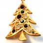 Vintage Gold Tone & Multi Rhinestone Christmas Tree Brooch by Lia