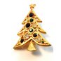 Vintage Gold Tone & Multi Rhinestone Christmas Tree Brooch by Lia