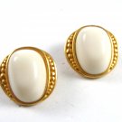 Goldtone & White Clip On Earrings Marked ?? 7SA ???? 72414