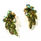 Vintage Watermelon Green Rhinestone Clip On Earrings Unbranded 71215aa