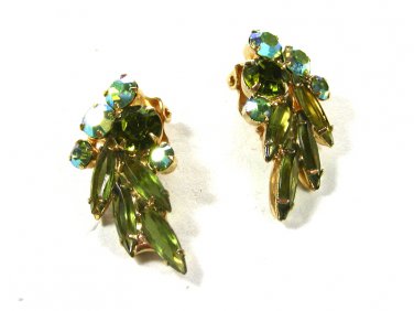 Vintage Watermelon Green Rhinestone Clip On Earrings Unbranded 71215aa