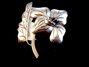 Large Vintage Sterling Silver Flower Brooch 01012013ab