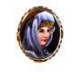 Vintage Hand Painted Porcelain Lady in Blue w/ Blue Eyes Brooch