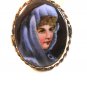 Vintage Hand Painted Porcelain Lady in Blue w/ Blue Eyes Brooch