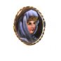 Vintage Hand Painted Porcelain Lady in Blue w/ Blue Eyes Brooch