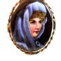 Vintage Hand Painted Porcelain Lady in Blue w/ Blue Eyes Brooch