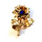 Vintage Gold Tone & Blue Stone Flower Brooch