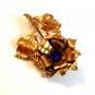 Vintage Gold Tone & Blue Stone Flower Brooch
