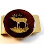 New Old Stock Gold Tone Moose & Brown Money Clip