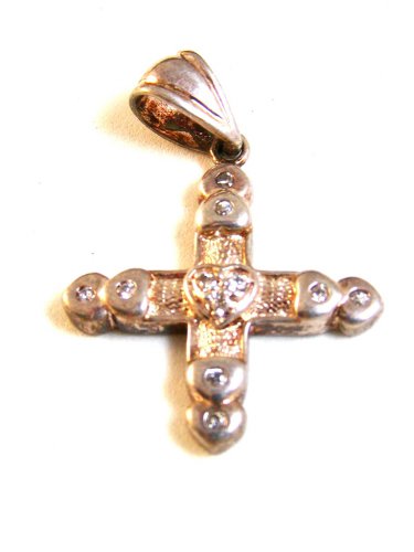 Vintage Sterling Silver & Crystals Heart Cross