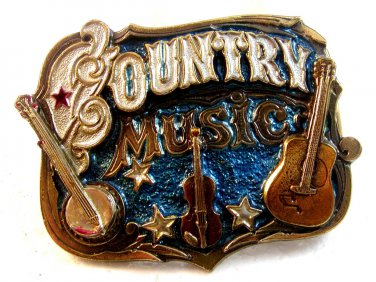 Vintage 1982 County Music Guitar Banjo Belt Buckle by Great American Buckle Co.
