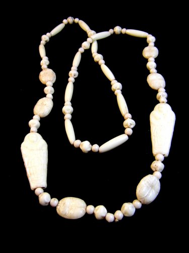 Art Deco King Tut Era White Glass Egyptian Mummy Beads Necklace