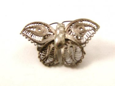 Vintage Sterling Silver Filigree Butterfly Pin Brooch