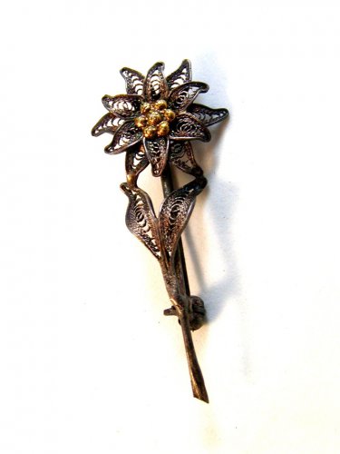 Vintage 800 Silver Flower Brooch Signed BB