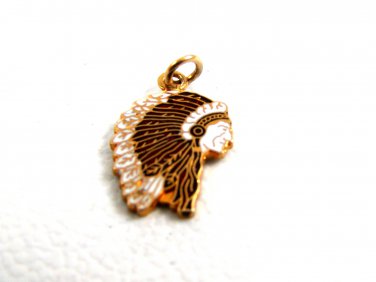 1960's Indian Chief Headress School Mascot ??? Enameled Charm 61314