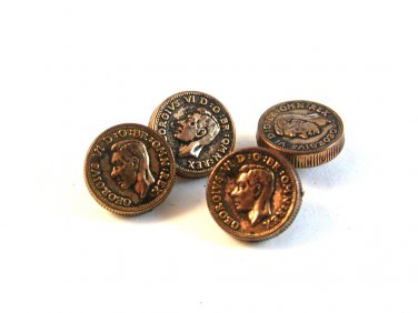 Victorian Gold Tone George VI Buttons / Cufflinks