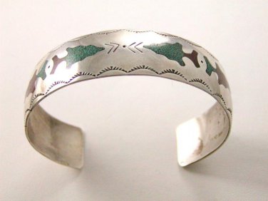 Vintage Native American Sterling Silver Coral Cuff Bracelet