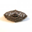 Vintage Edwardian Silver Tone & Red Stone Filigree Brooch