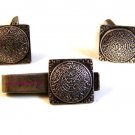 Vintage Mexican Sterling Silver Aztec Calender Cufflinks & Tie Clasp by Los Cast