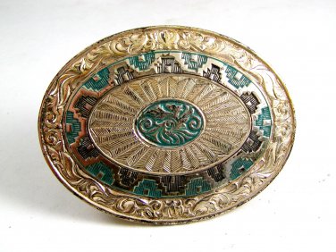 Western Heavy Silver Plate on Jewelers Bronze Belt Buckle by Crumrine #2