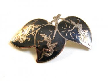 Vintage Siam Sterling Niello Dancing Lady Leaf Brooch