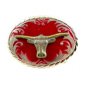 Western Cowboy Silvertone & Red Long Horn Belt Buckle #102113