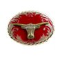 Western Cowboy Silvertone & Red Long Horn Belt Buckle #102113