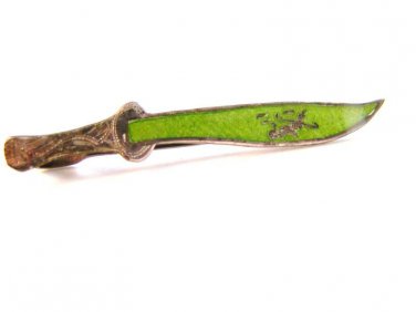 Siam Sterling Green Niello Dancer Lady Dagger Tie Clasp - a