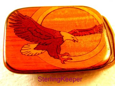 Vintage Harmony Belt Carved Wood American Eagle in Flight Belt Buckle