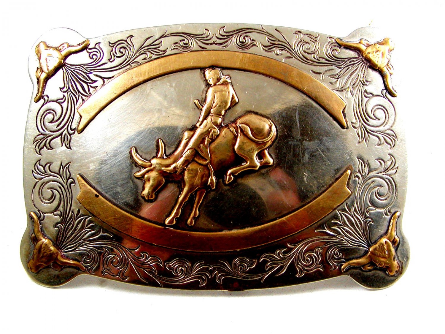 Vintage Western Cowboy Rodeo Bull Riding Belt Buckle by Frontier Buckles