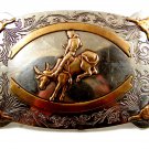 Vintage Western Cowboy Rodeo Bull Riding Belt Buckle by Frontier Buckles
