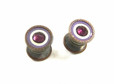Art Deco Silvertone Purple Red Rhinestone Cufflinks By SNAP LINK 101314