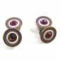 Art Deco Silvertone Purple Red Rhinestone Cufflinks By SNAP LINK 101314