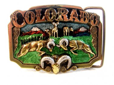 1983 Colorado Big Horn Sheep Butting Heads Belt Buckle Made In U.S.A.
