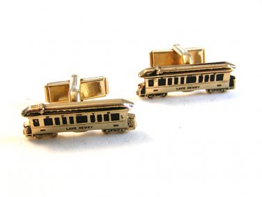Vintage Gold Tone Lake Dewey Streetcar Cufflinks