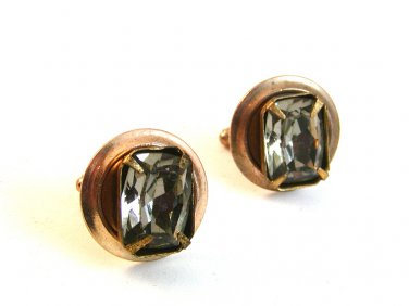 Vintage Gold Tone & Large Rhinestone ? Cufflinks