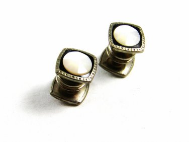 Edwardian / Deco Mother Pearl & Black Enamel Cufflinks By Snap Link 102414