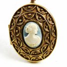 Goldtone & Blue & White Cameo Of A Lady Brooch / Pendant By Avon 121714