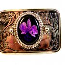 Vintage Purple Orchid Flower Western Belt Buckle Made in USA